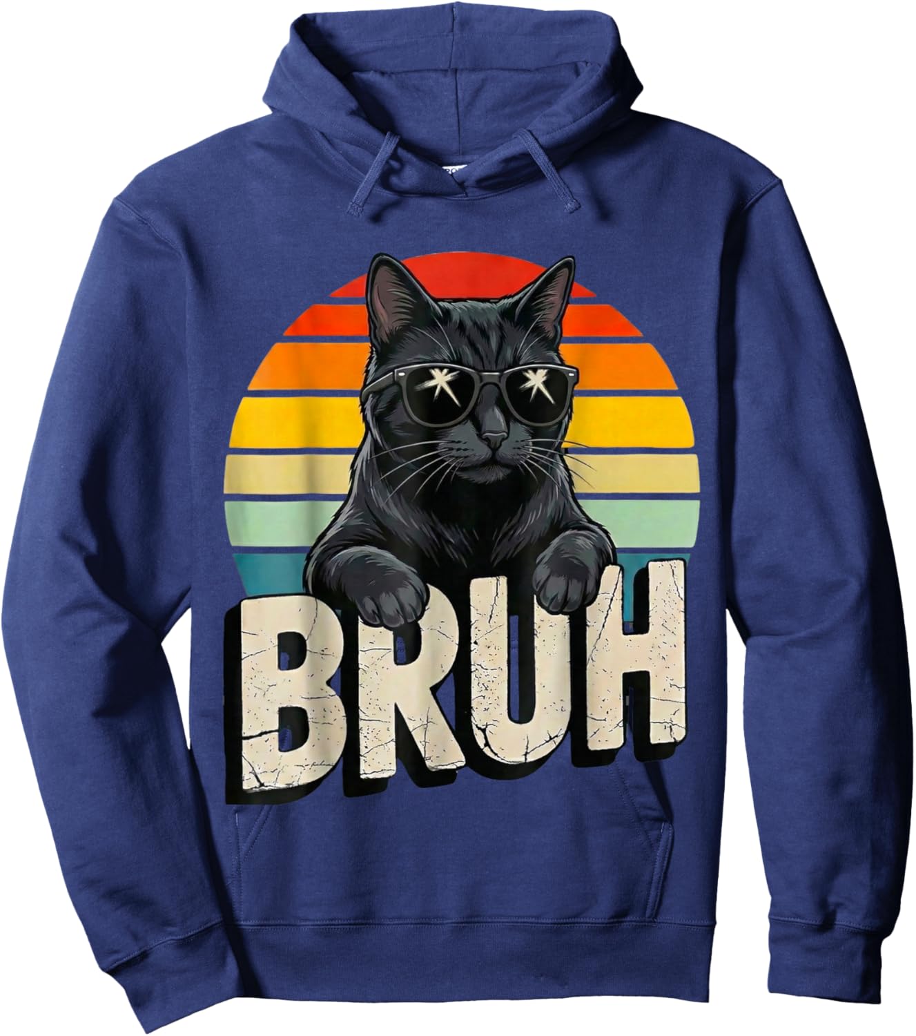 Funny Black Cat Bruh Teen Boys Girls Men Women Meme Graphic Hoodie - Hoodie | Navy