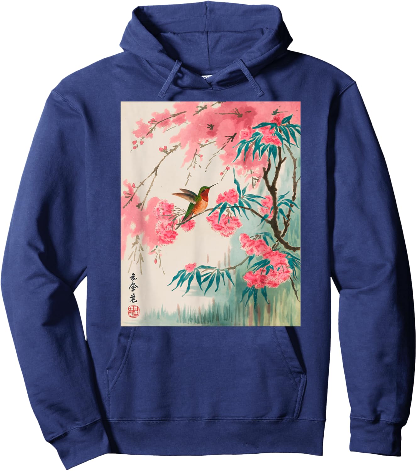 Hummingbird Japanese Art Kyosai Vintage Japan Artwork Hoodie - Hoodie | Navy