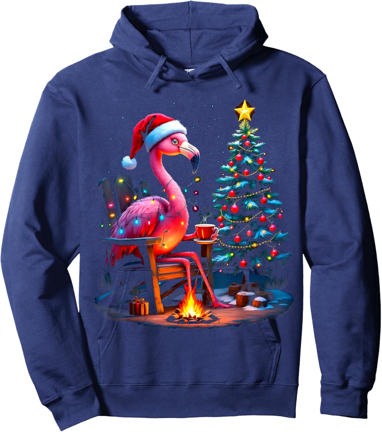 Funny Christmas Flamingo Santa Lights Winter Men Women Kids Hoodie - Hoodie | Navy