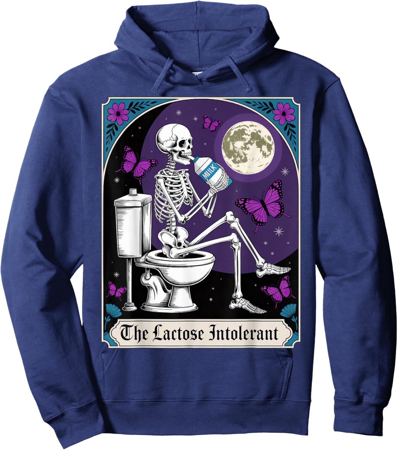 Tarot Card Skeleton Milk Allergies Food Lactose Intolerant Hoodie - Hoodie | Navy
