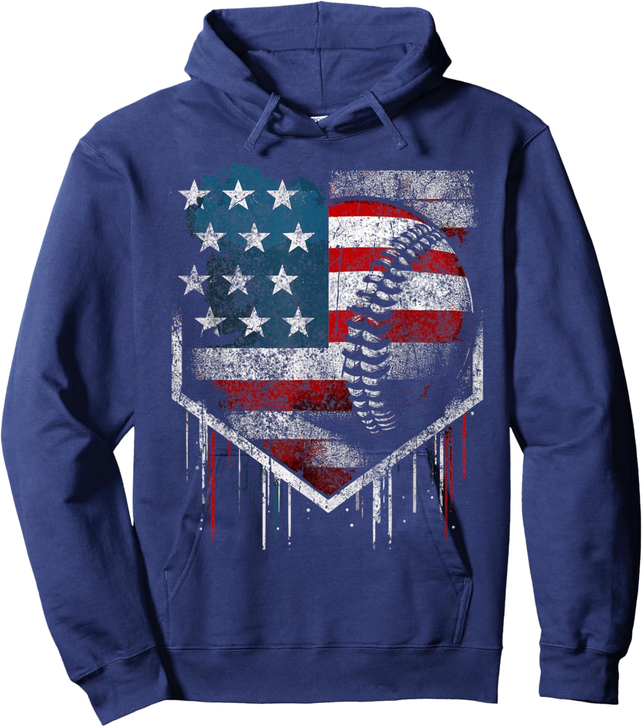 Baseball Dripping Retro American Flag Hoodie - Hoodie | Navy