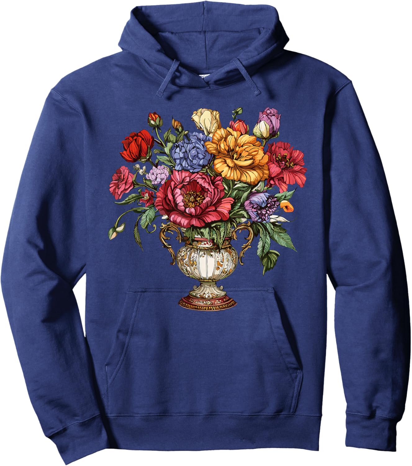 Victorian Floral Vase Elegant Bouquet Garden Flowers Hoodie - Hoodie | Navy