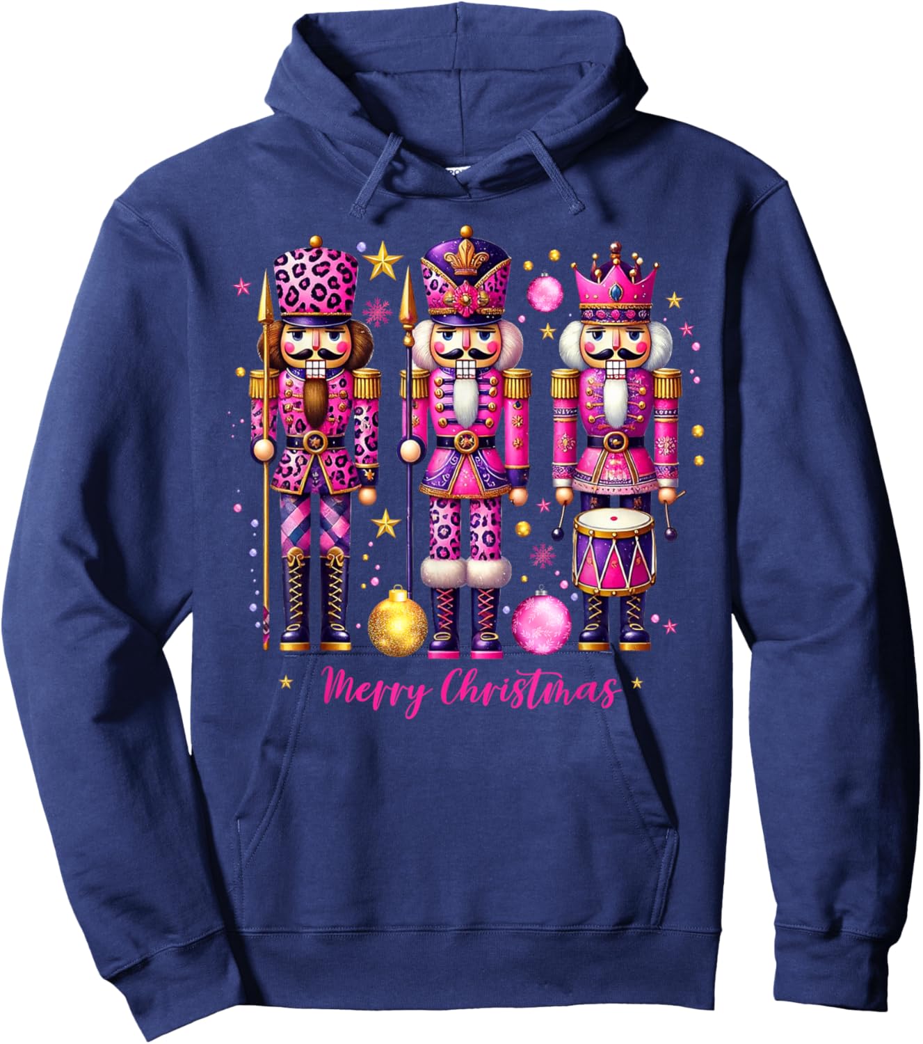 Leopard Nutcracker Pink Christmas 2024 Xmas Pajamas Matching Hoodie - Hoodie | Navy