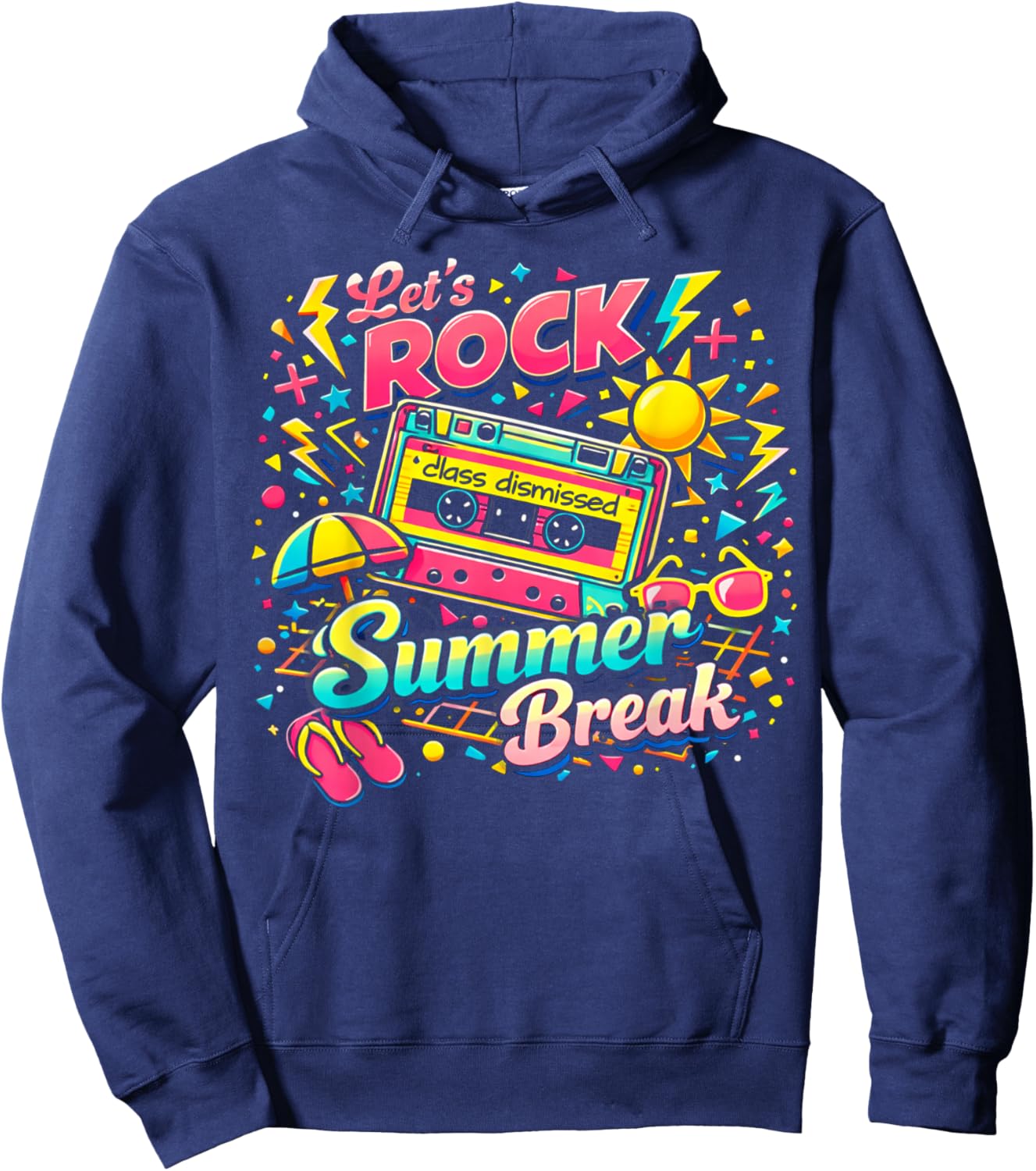 Teacher Last Day of School Vacation Let's Rock Summer Break Hoodie - Hoodie | Navy