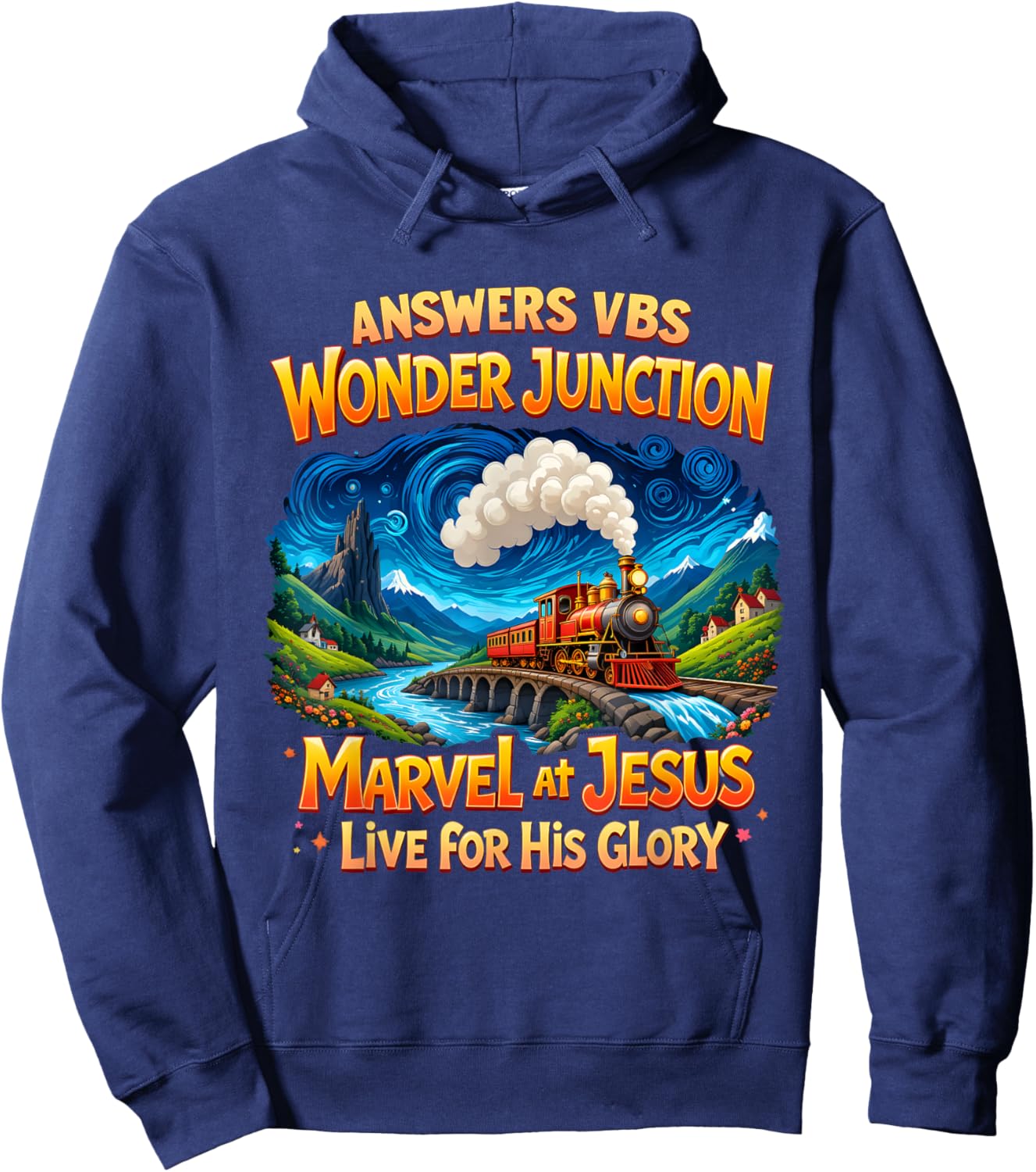 Christian Camp VBS 2025 Wonder His Glory Junction Train Hoodie - Hoodie | Navy