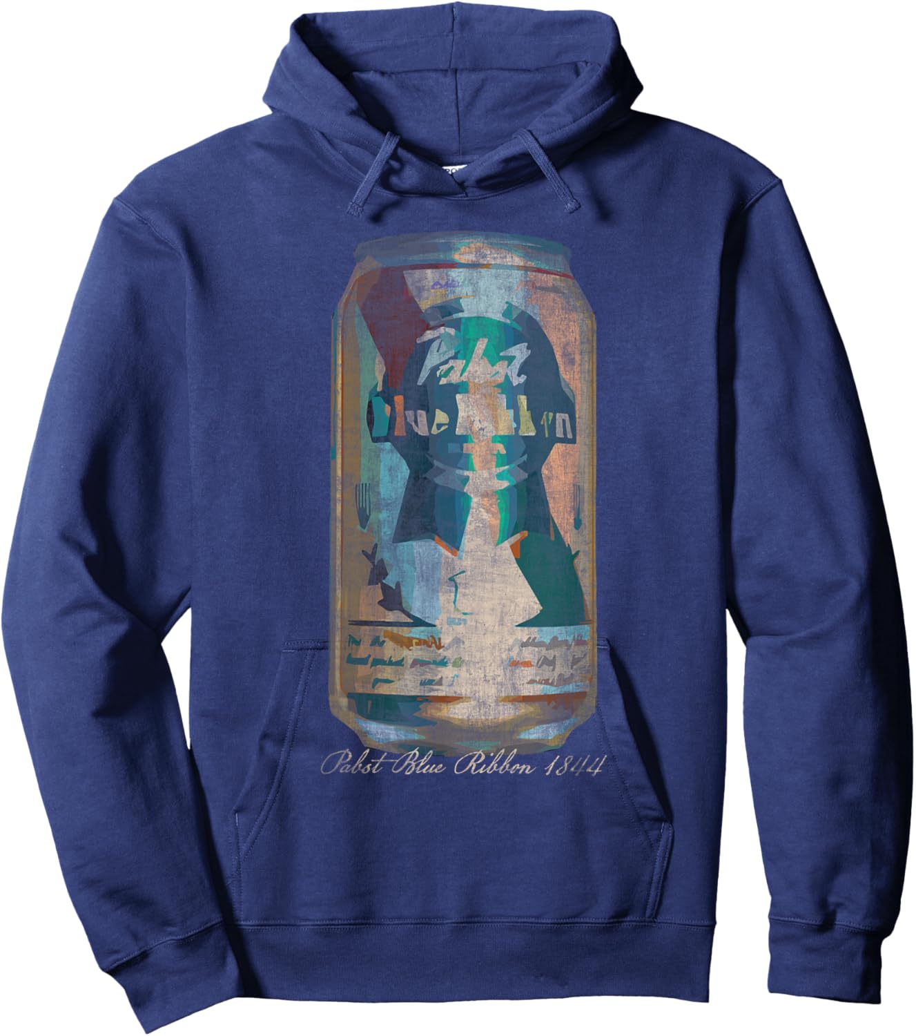 Pabst Blue Ribbon -Adults Painted Artwork PBR Beer Can , Black, Small, Short Sleeve, Classic Fit, Machine-Washable, Soft Fabric Hoodie - Hoodie | Navy