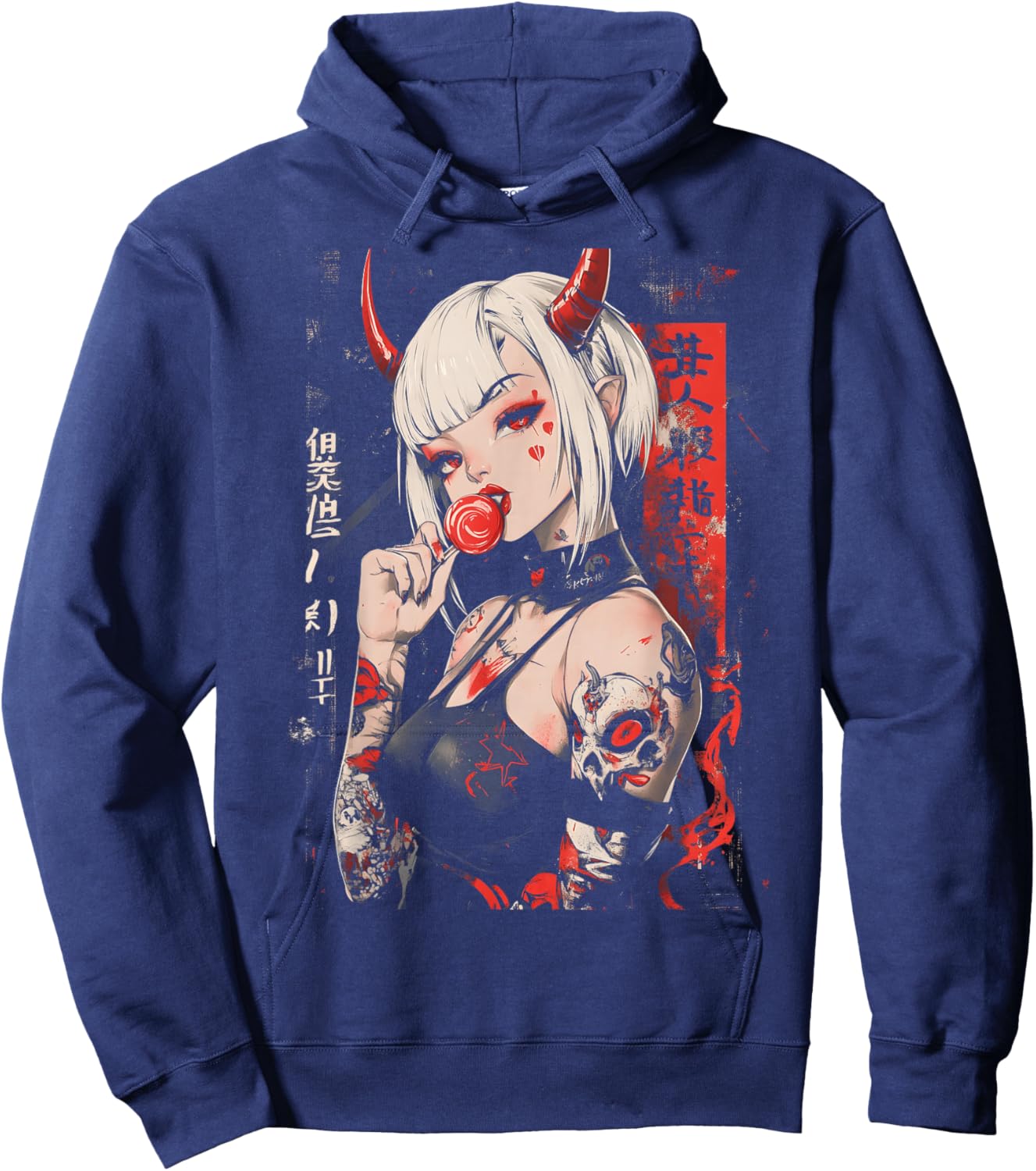Goth Grunge Girl Waifu Demon Anime Horror Alt Aesthetic Hoodie - Hoodie | Navy