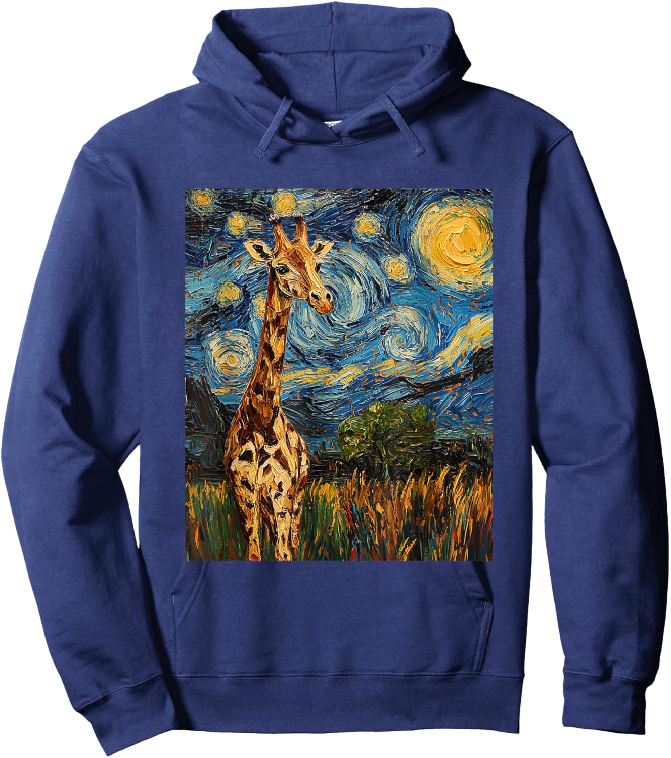 Cute Giraffe Africa - Van Gogh Style - Starry Night Hoodie - Hoodie | Navy