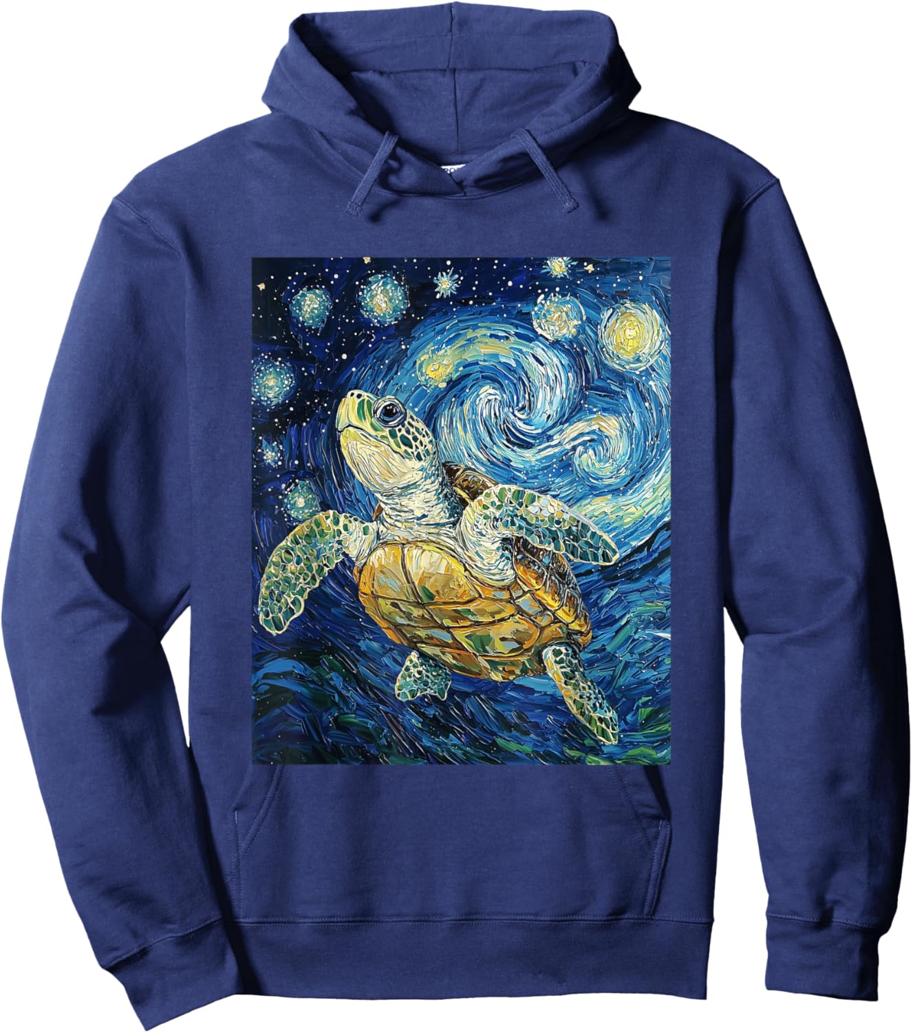Cute Tortoise Turtle - Van Gogh Style - Starry Night Hoodie - Hoodie | Navy