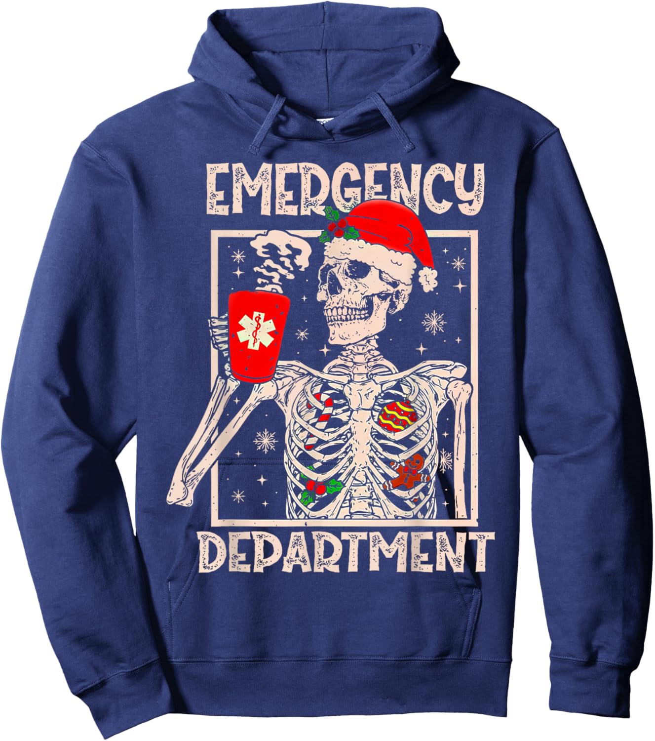 Emergency Department Skeleton Coffee ER Nurse Christmas Hoodie - Hoodie | Navy