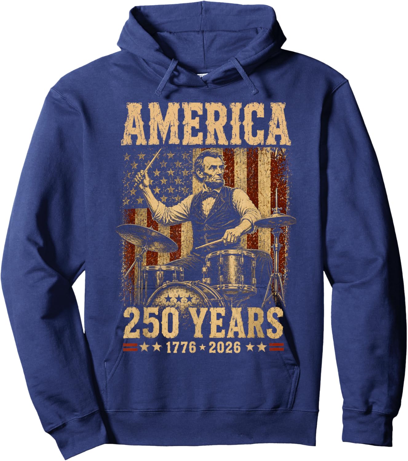Retro Abraham Lincoln Abe Lincoln Playing Drums 250 Years Hoodie - Hoodie | Navy