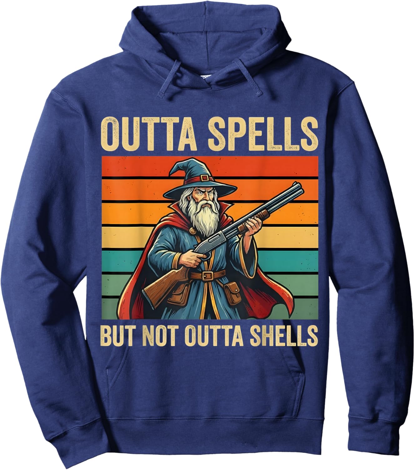 Outta Spells But Not Outta Shells Wizard Fantasy Meme Retro Hoodie - Hoodie | Navy
