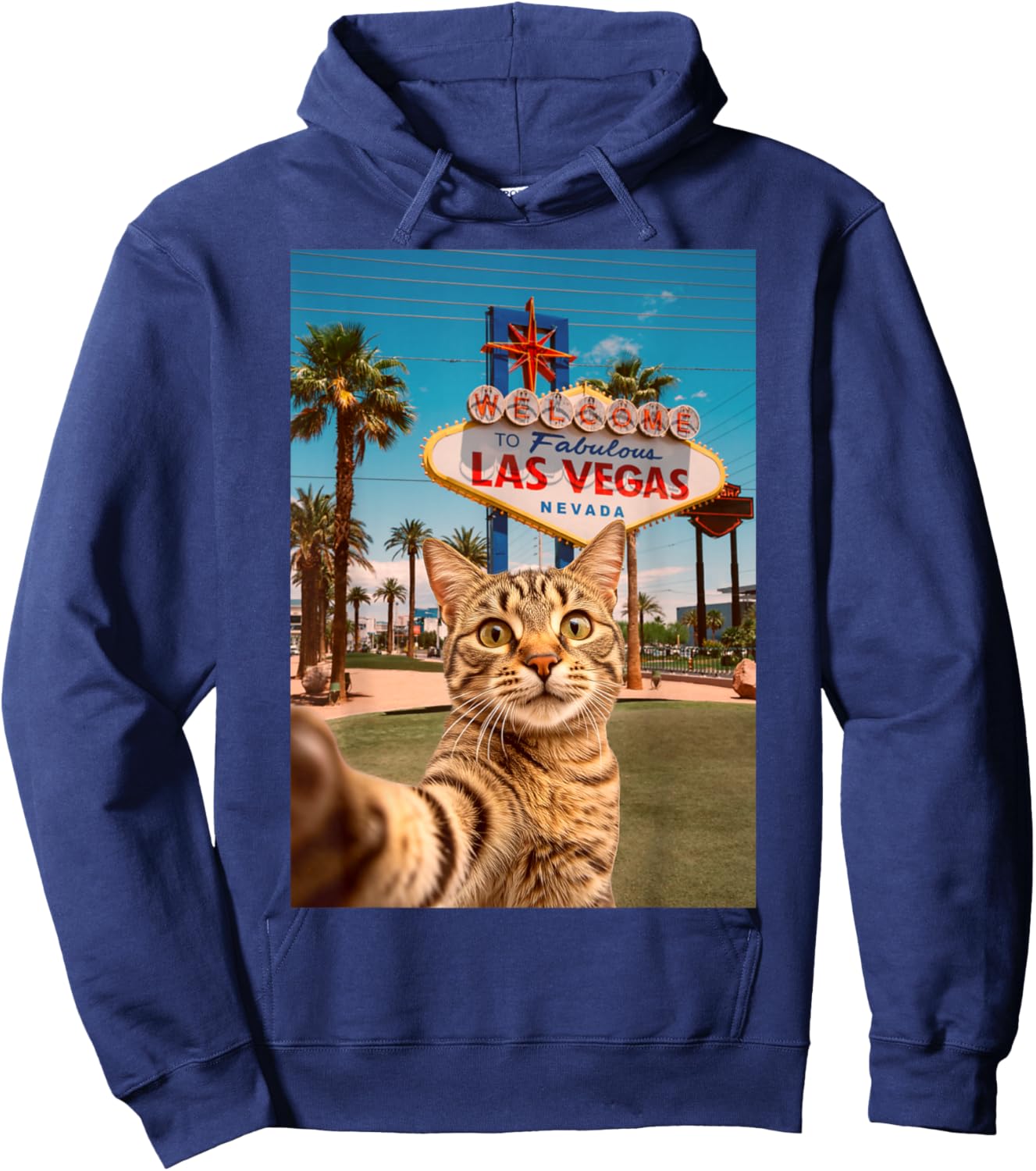 Funny Cat Selfie Las Vegas Hoodie - Hoodie | Navy