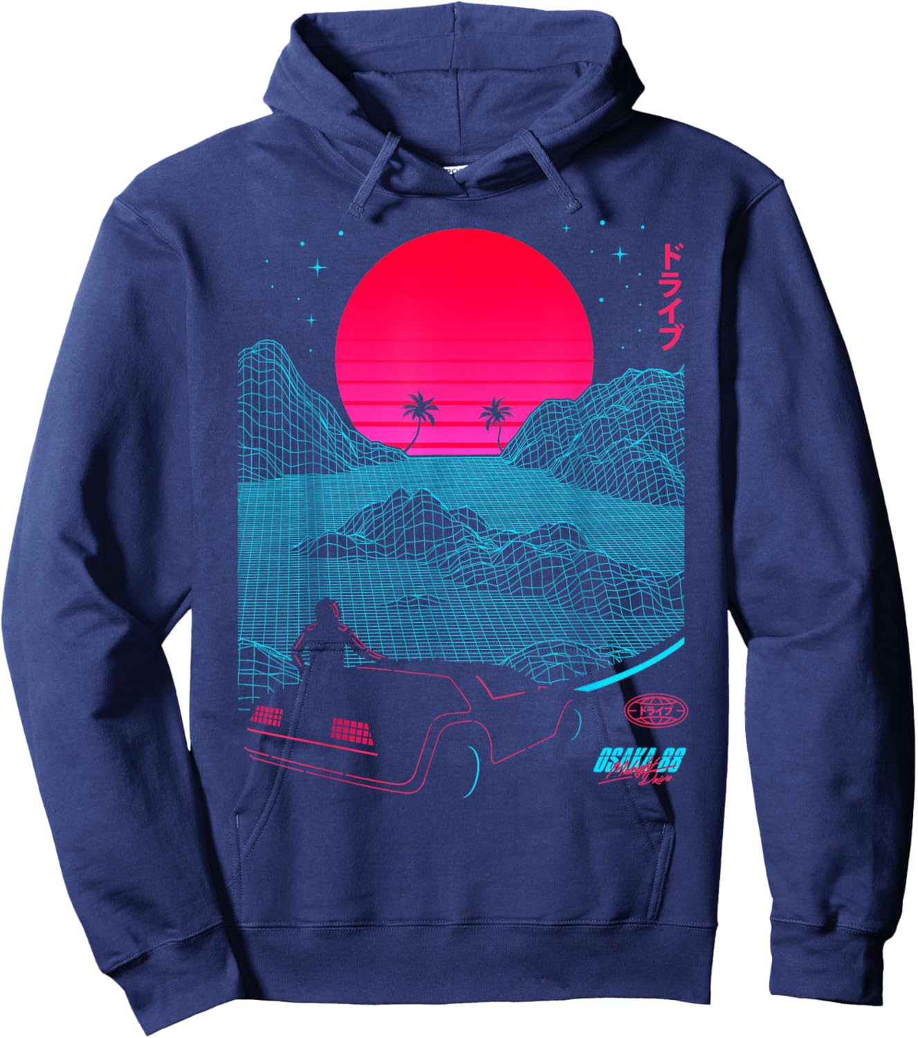 80s Eighties Synthwave Car Hoodie - Hoodie | Navy