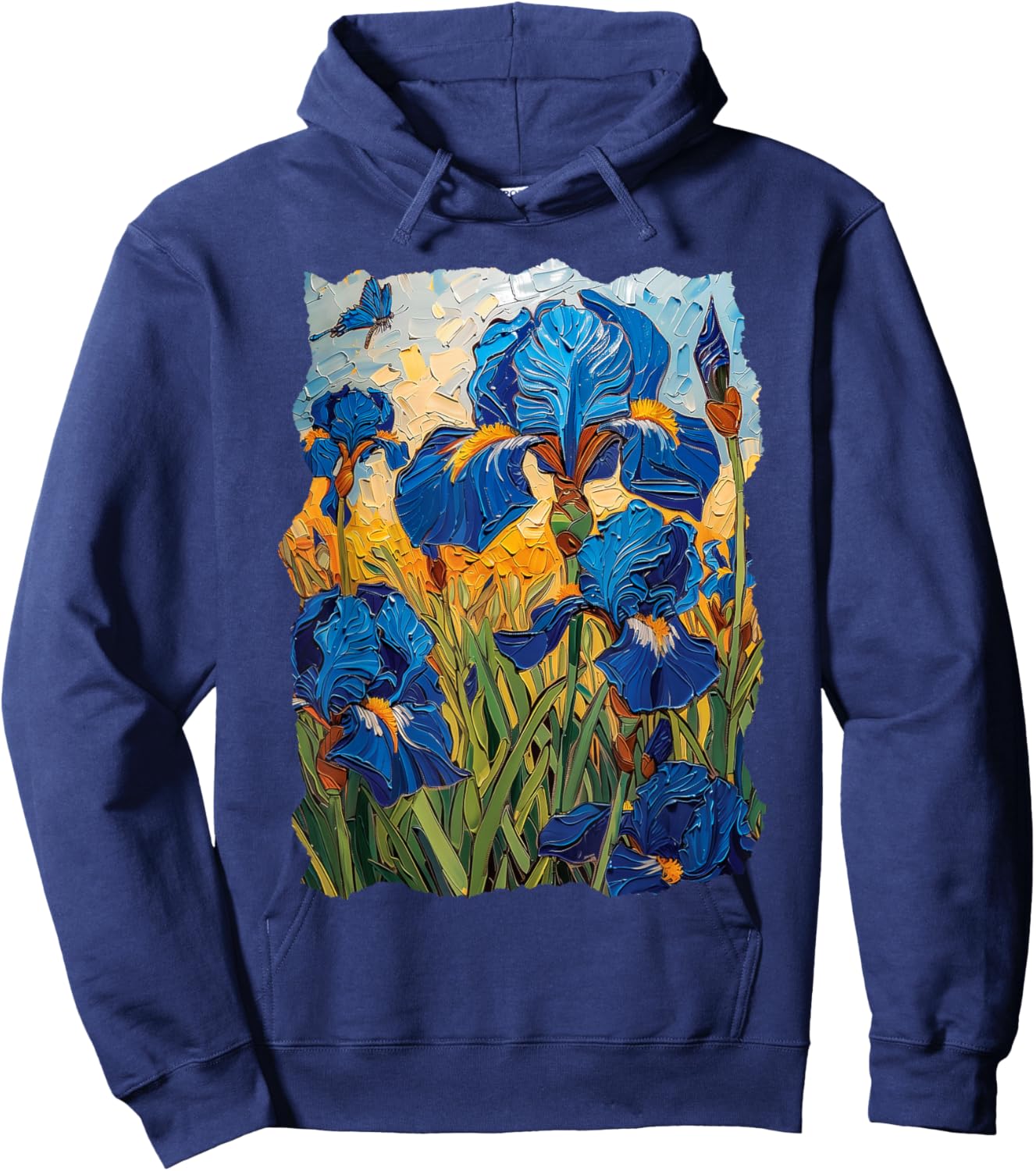 Starry Night Van Gogh Artistic Irises and Butterflies Hoodie - Hoodie | Navy