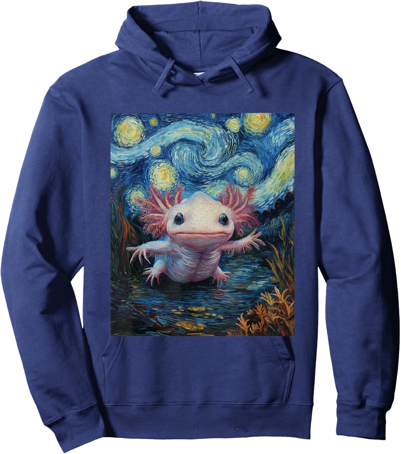 Axolotl Kawaii - Van Gogh Style - Starry Night Graphic Hoodie - Hoodie | Navy