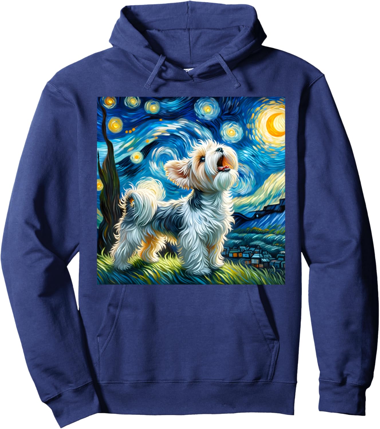 Morkie Howling At The Moon Surreal Starry Night Sky Dog Art Women Kids Hoodie - Hoodie | Navy