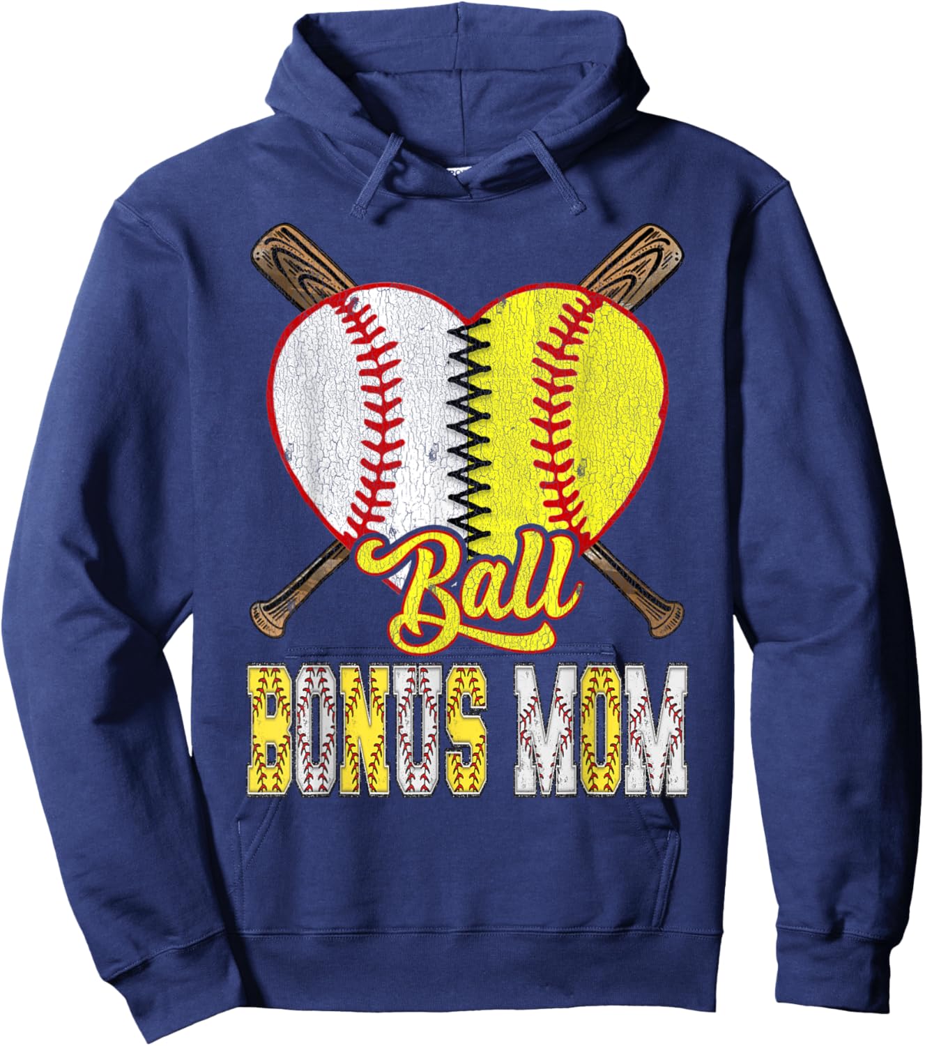 Bonus Mom Of Both Ball Bonus Mom Half Baseball Softball Hoodie - Hoodie | Navy