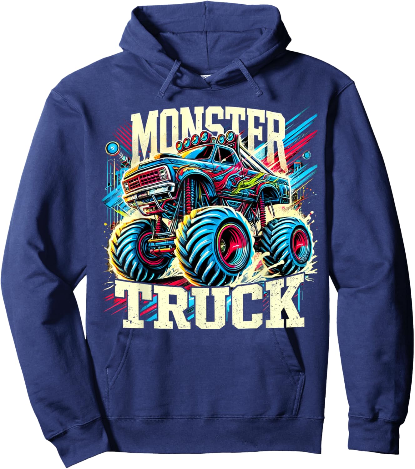 Monster Truck Retro Colorful Trucks Lover Toddler Teen Adult Hoodie - Hoodie | Navy
