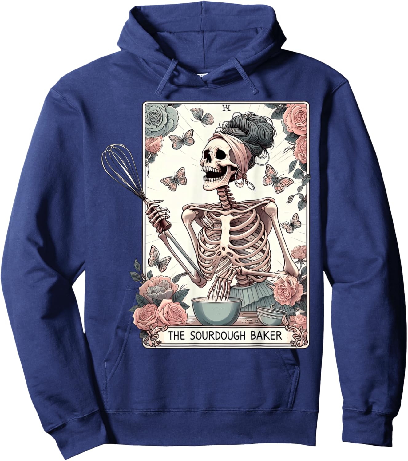 The Sourdough Baker Tarot Card Skeleton Floral Baking Lover Hoodie - Hoodie | Navy