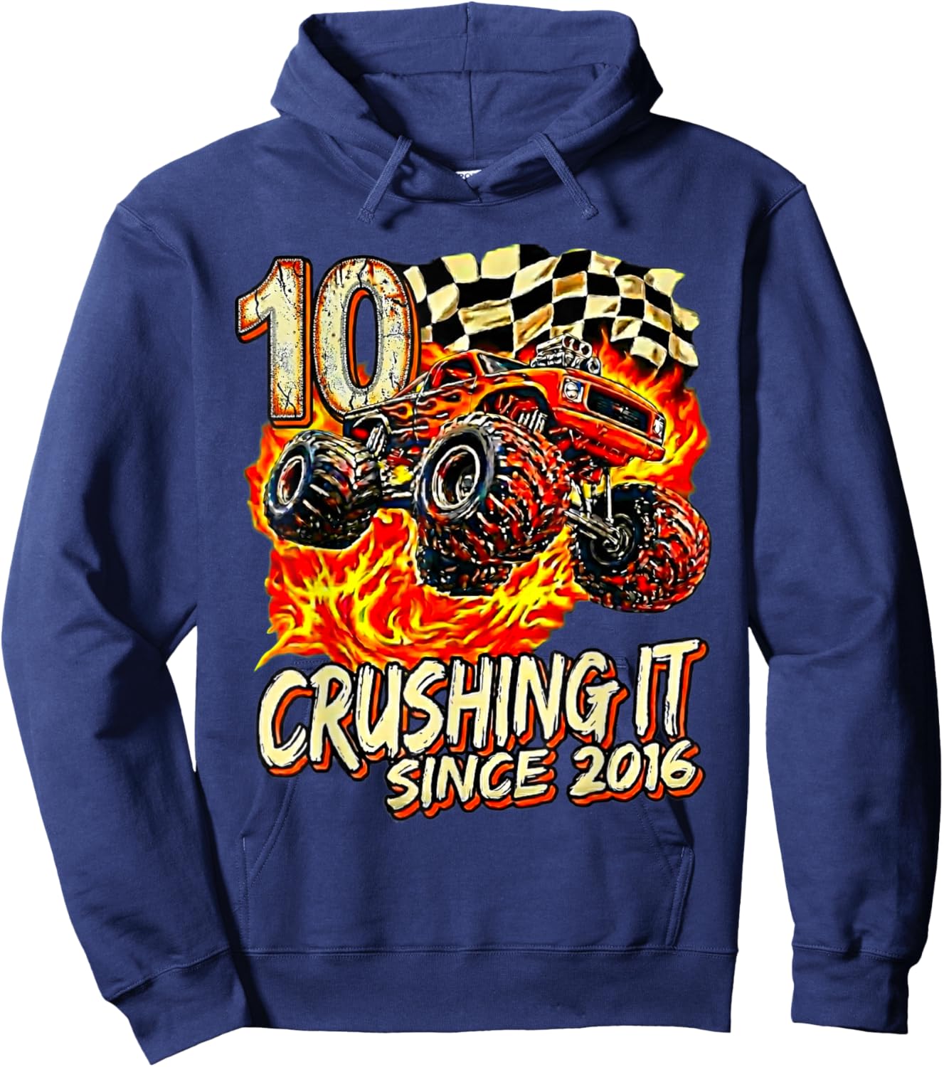 Birthday Monster Truck 10 Year Old Crushing It Since 2016 Hoodie - Hoodie | Navy