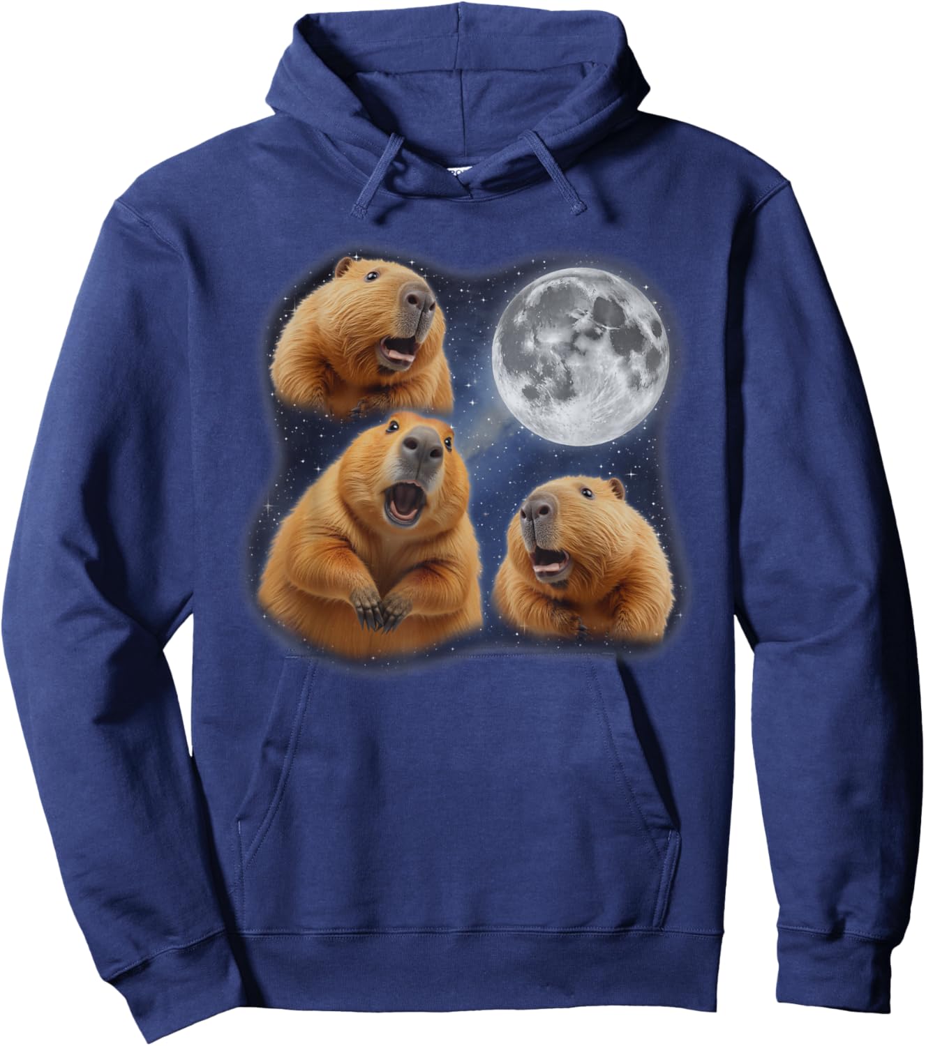 Three Capybara Moon 3 Howling At Moon Funny Weird Cursed Hoodie - Hoodie | Navy