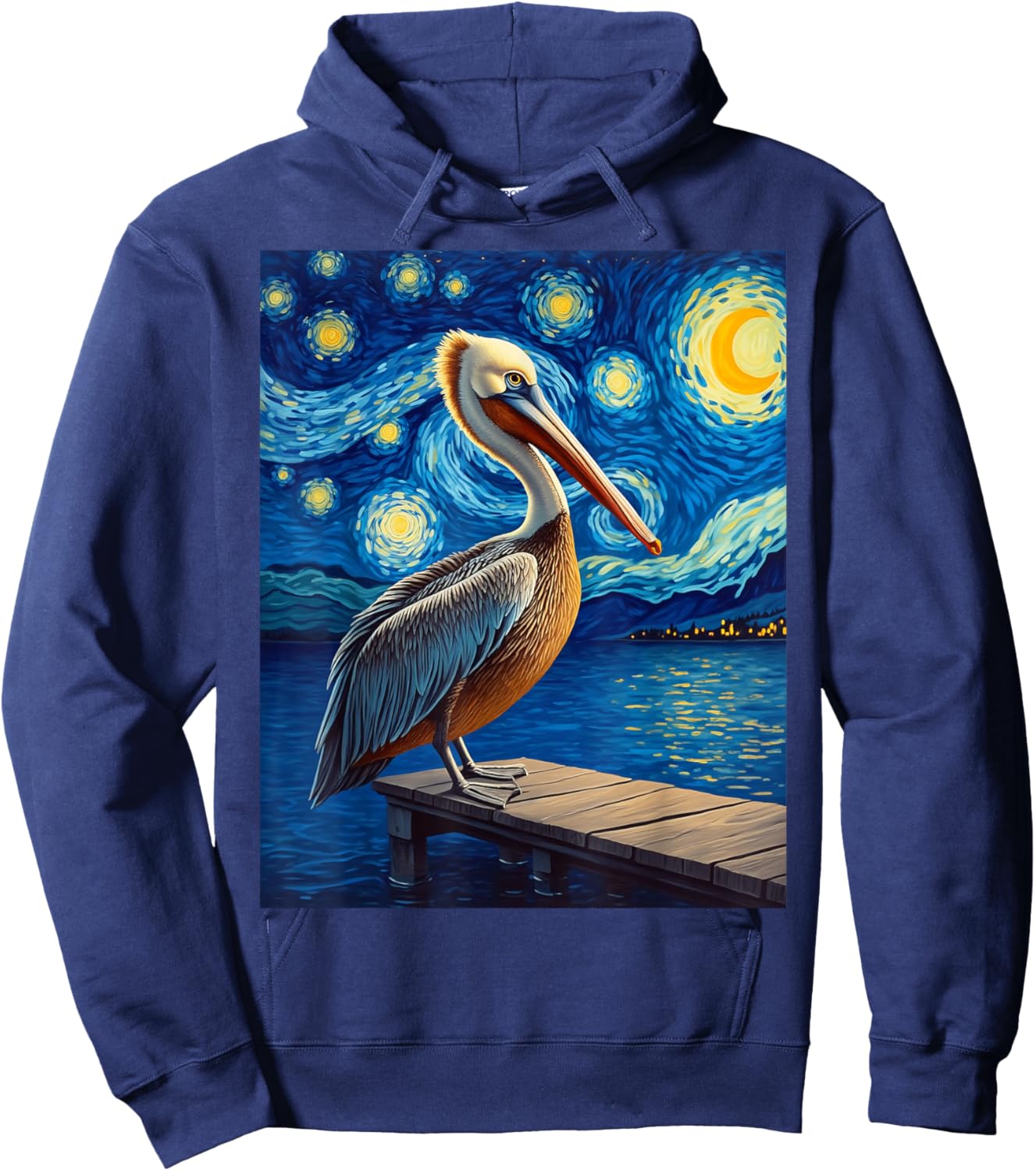 Van Gogh's Starry Night Brown Pelican Bay Bomber Animal Hoodie - Hoodie | Navy
