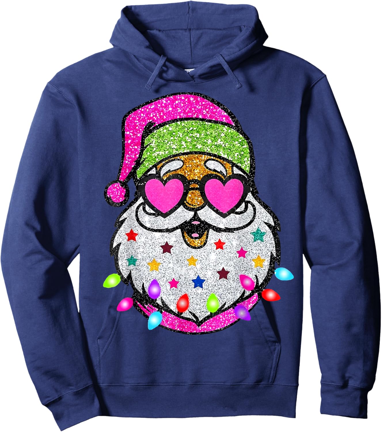 Cute Santa With Sunglasses Christmas Lights Pink Santa Hoodie - Hoodie | Navy