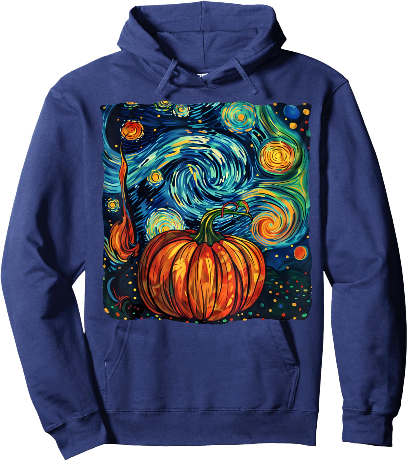 Pumpkin Halloween Starry Night Van Gogh Thanksgiving Fall Hoodie - Hoodie | Navy