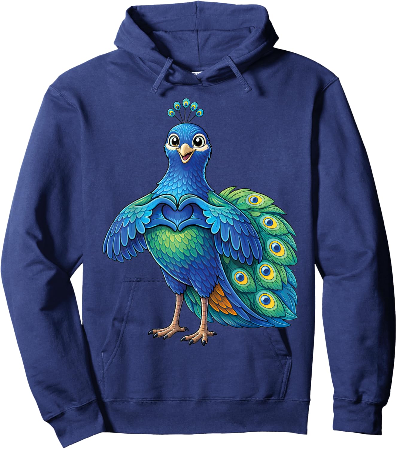 Peacock with Heart, Sweet Peace with Heart Symbol Hoodie - Hoodie | Navy