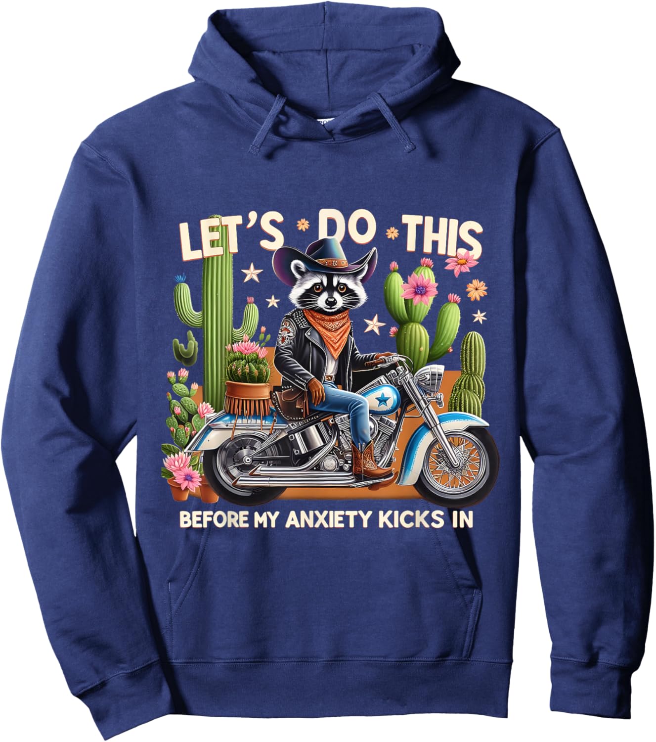Funny Cowboy Raccoon Anxiety Western Biker Lovers Apparel Hoodie - Hoodie | Navy
