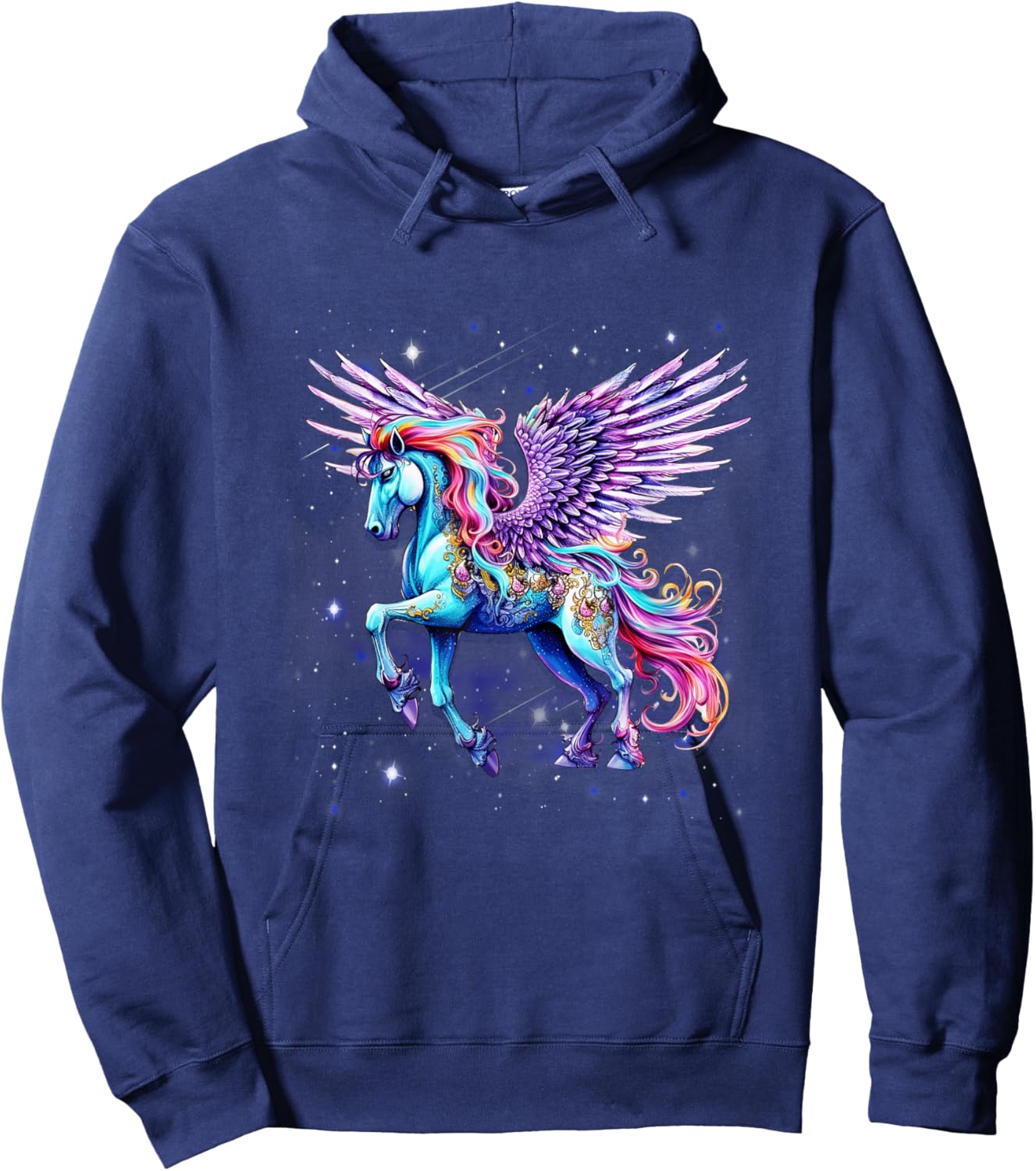 Rainbow Wings Unicorn Pegasus Fantasy Art Hoodie - Hoodie | Navy