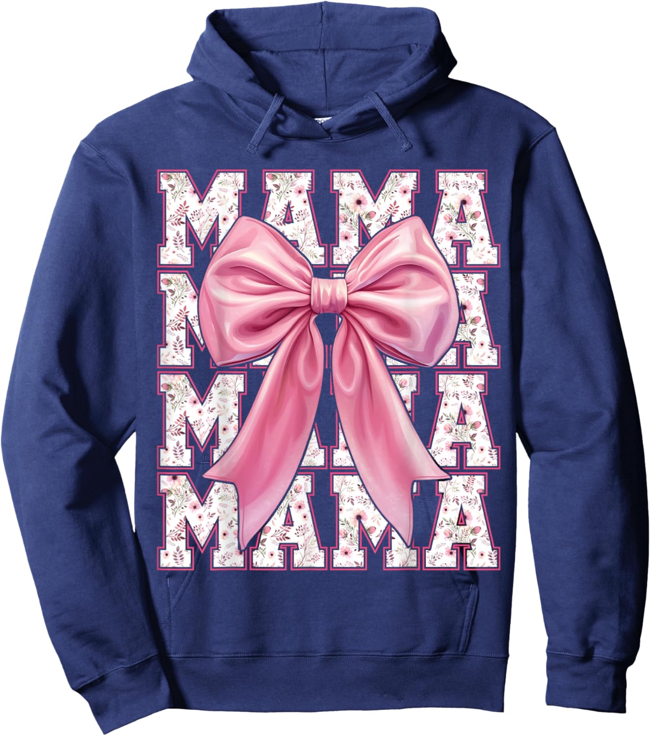 Mama Coquette Pink Bow Floral Mother's Day For Mom Hoodie - Hoodie | Navy
