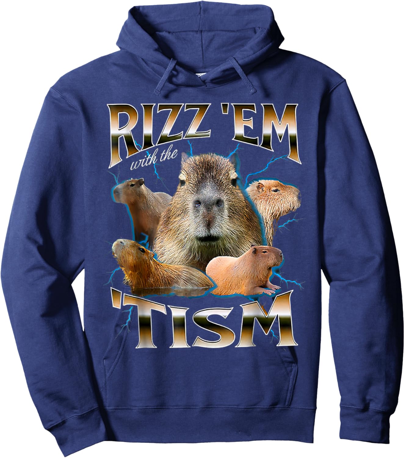 Funny Oddly Dank Meme Rizz Em With The Tism Capybara Hoodie - Hoodie | Navy