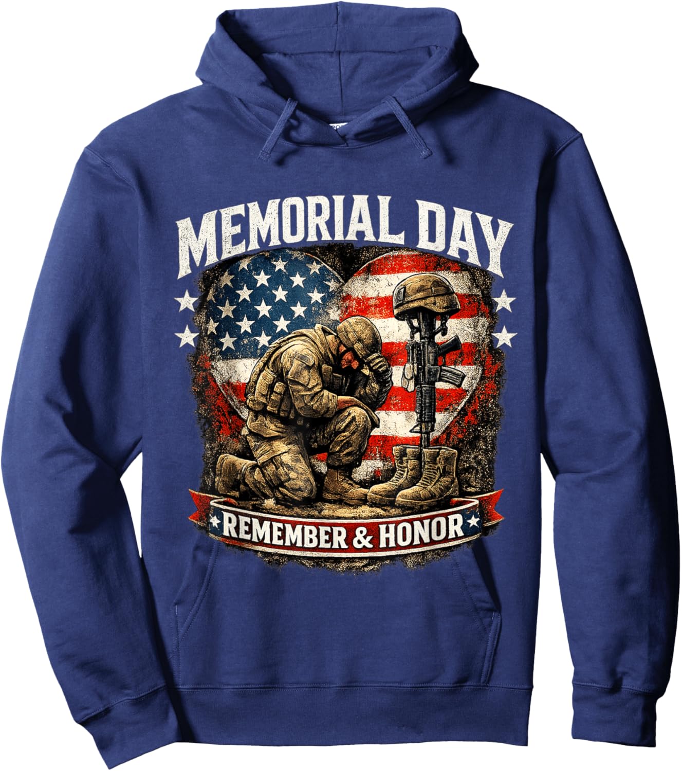 Memorial Day USA Flag Remember Honor Patriotic Family Design Hoodie - Hoodie | Navy