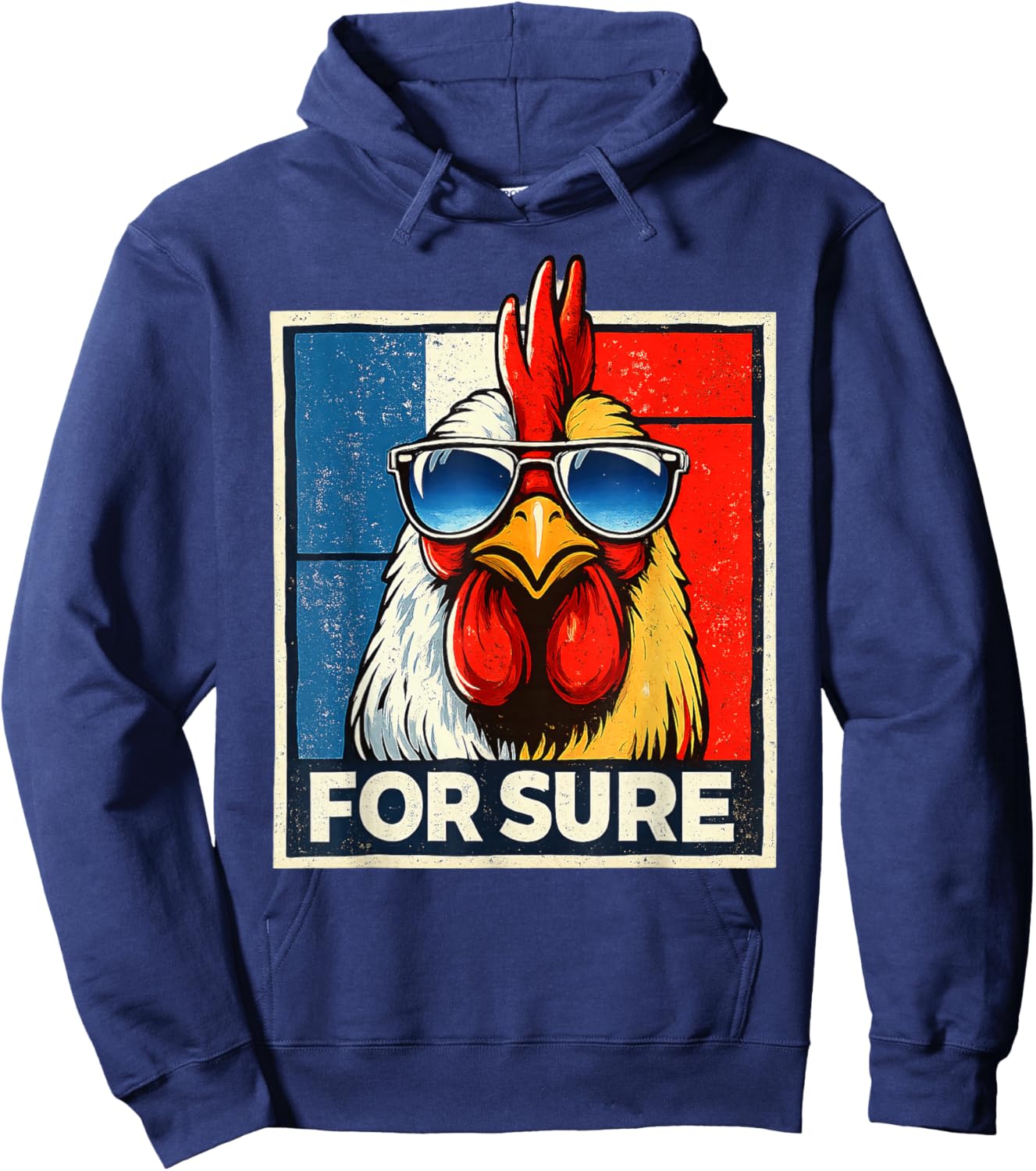 For Sure Coq French Glasses Parody Pop Art Vintage Meme Hoodie - Hoodie | Navy