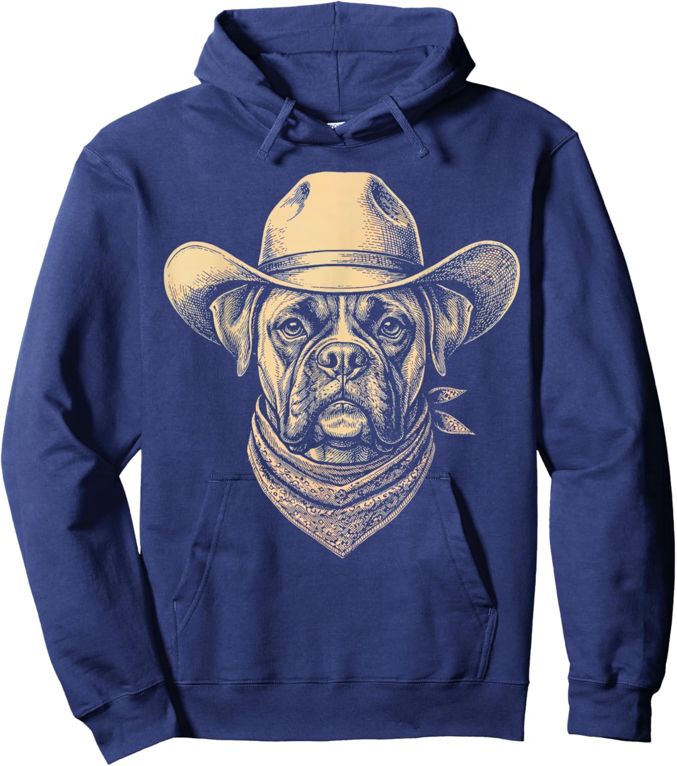Vintage Boxer Dog Cowboy Hat Bandana Retro Western Hoodie - Hoodie | Navy
