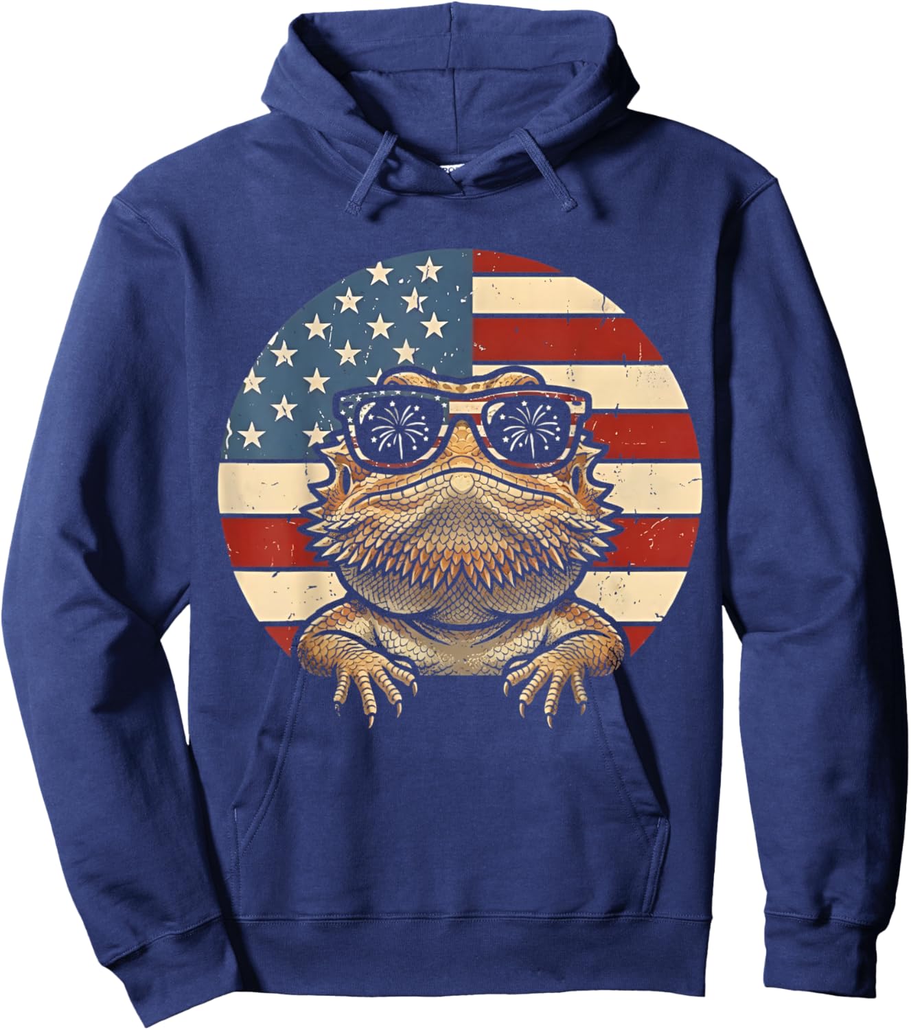Retro Bearded Dragon 4th of July America Lizard USA Flag Hoodie - Hoodie | Navy