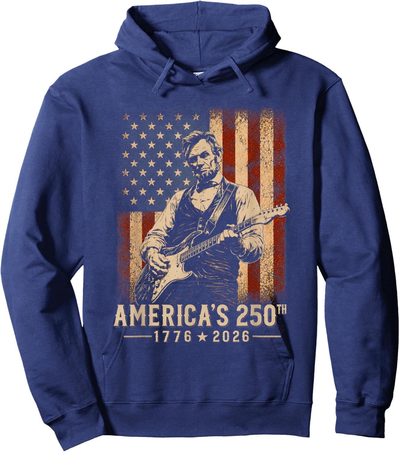 Abraham Lincoln Playing Guitar 4th July 250th Anniversary Hoodie - Hoodie | Navy