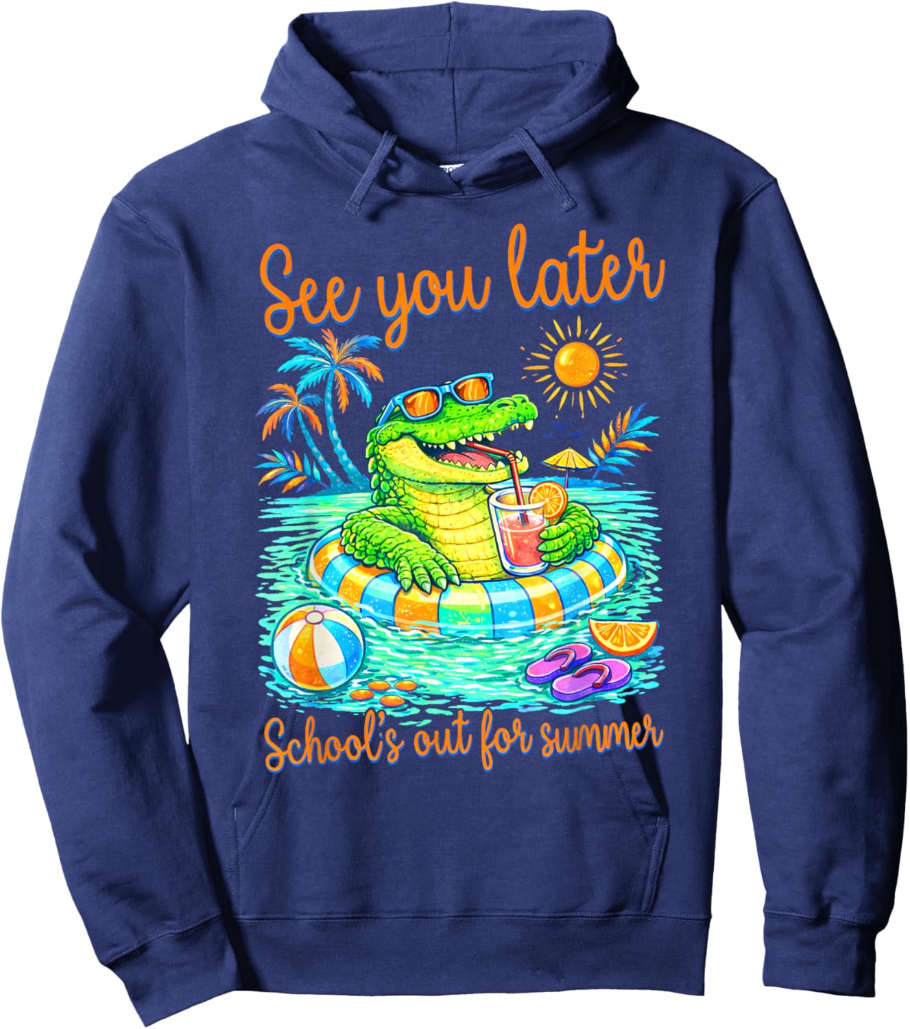 See You Later School’s Out for Summer Alligator Teacher Kids Hoodie - Hoodie | Navy