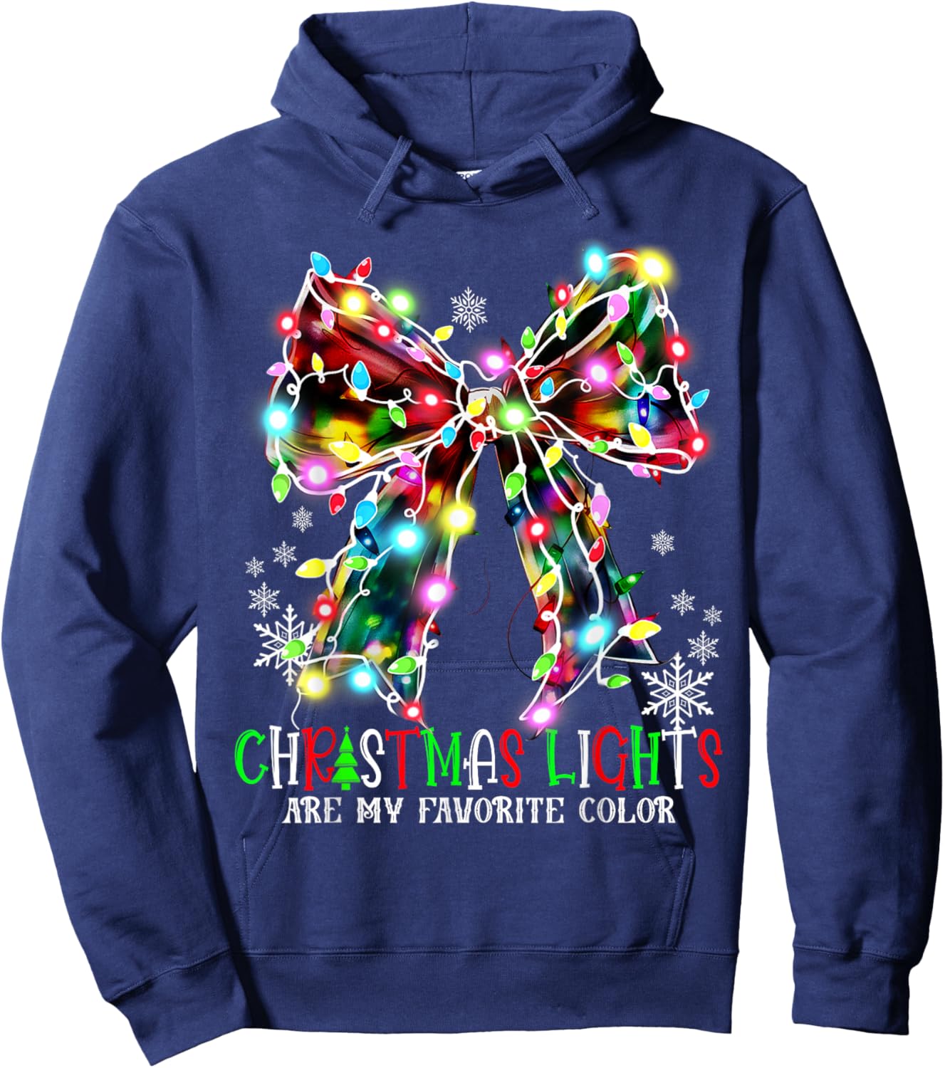 Christmas Lights Are My Favorite Color Coquette Bow Pajamas Hoodie - Hoodie | Navy