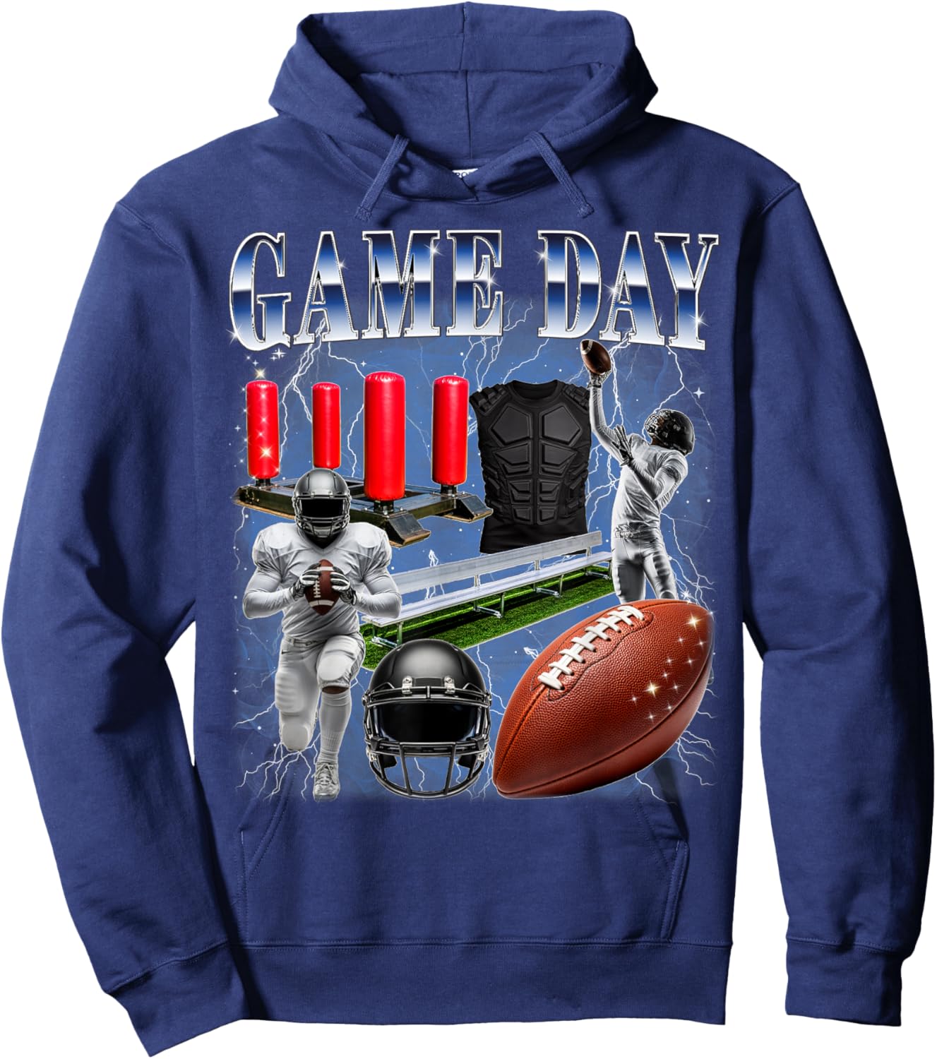 Football Game Day Bootleg 90s Style Player Boy Coach Youth Hoodie - Hoodie | Navy