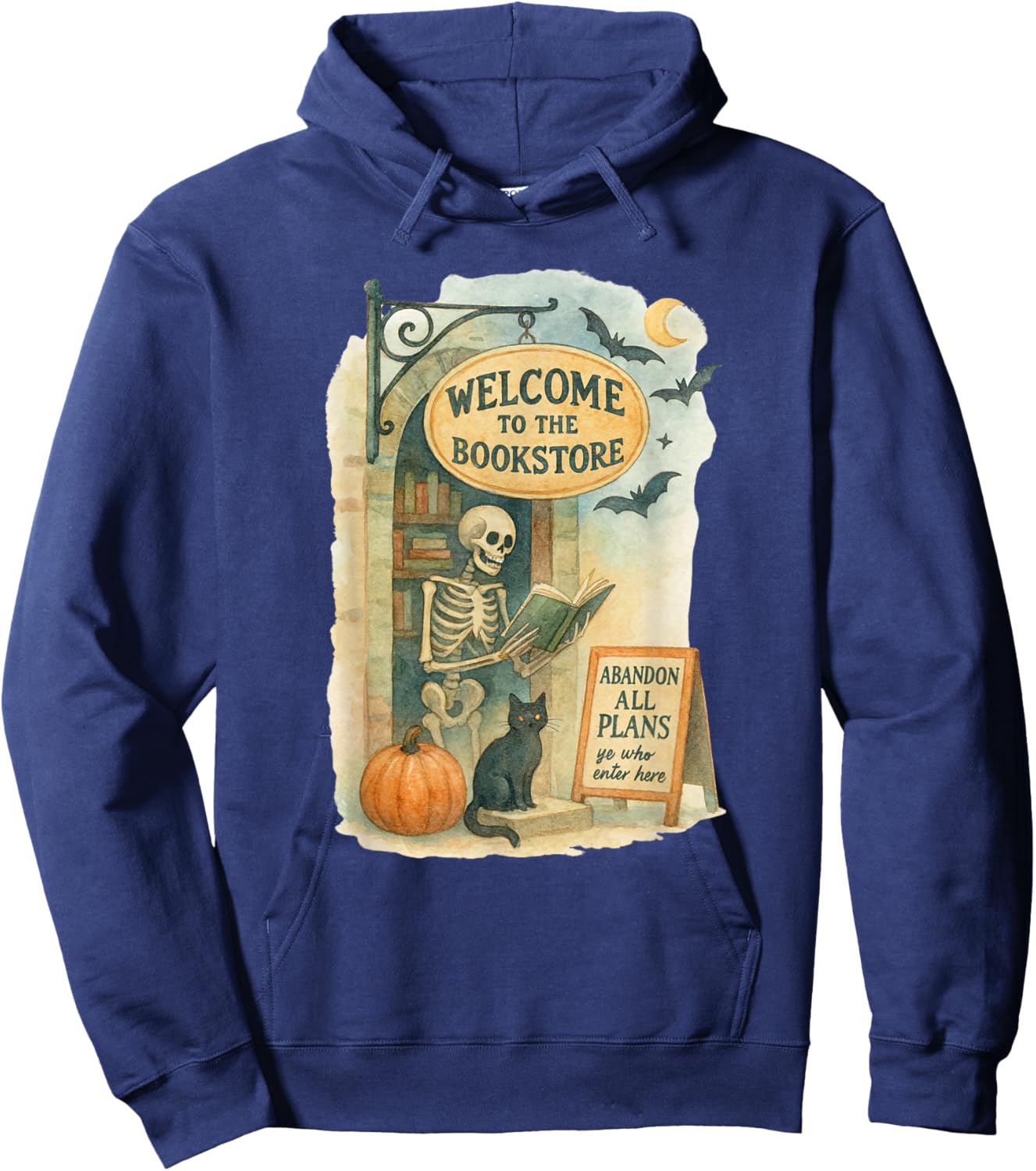 Welcome to The Bookstore Spooky Skeleton Halloween Hoodie - Hoodie | Navy