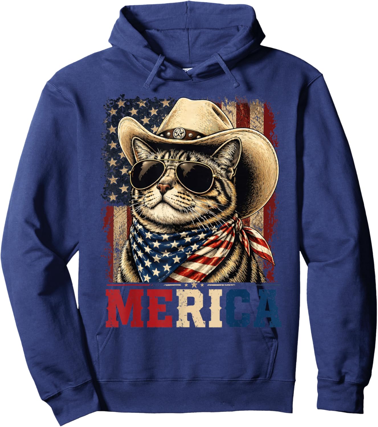 USA 'Merica Cat Patriotic 4th of July Shirts Men Women Kids Hoodie - Hoodie | Navy