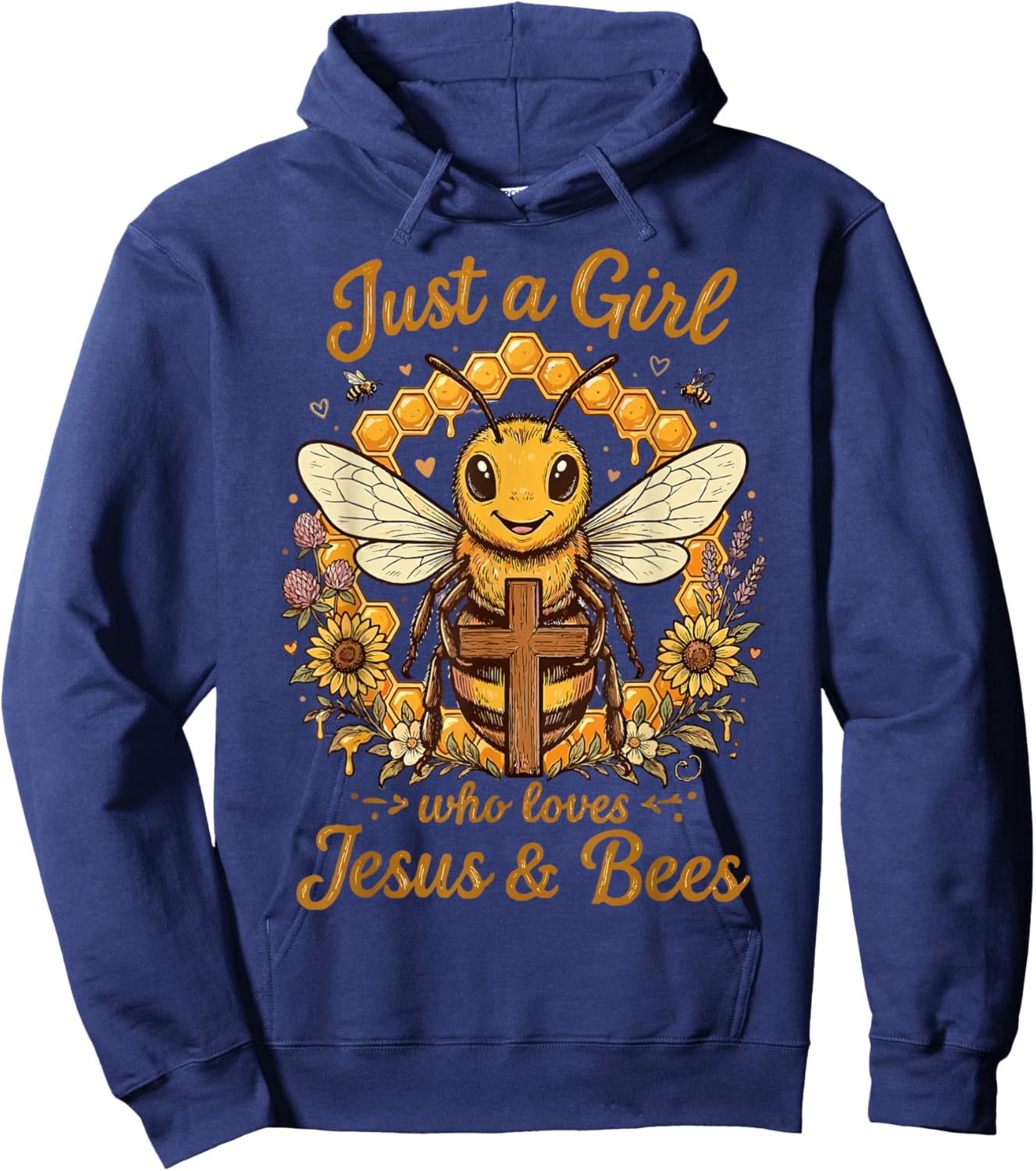 Just a Girl who Loves Jesus and Bees Bumble Bee Christian Hoodie - Hoodie | Navy