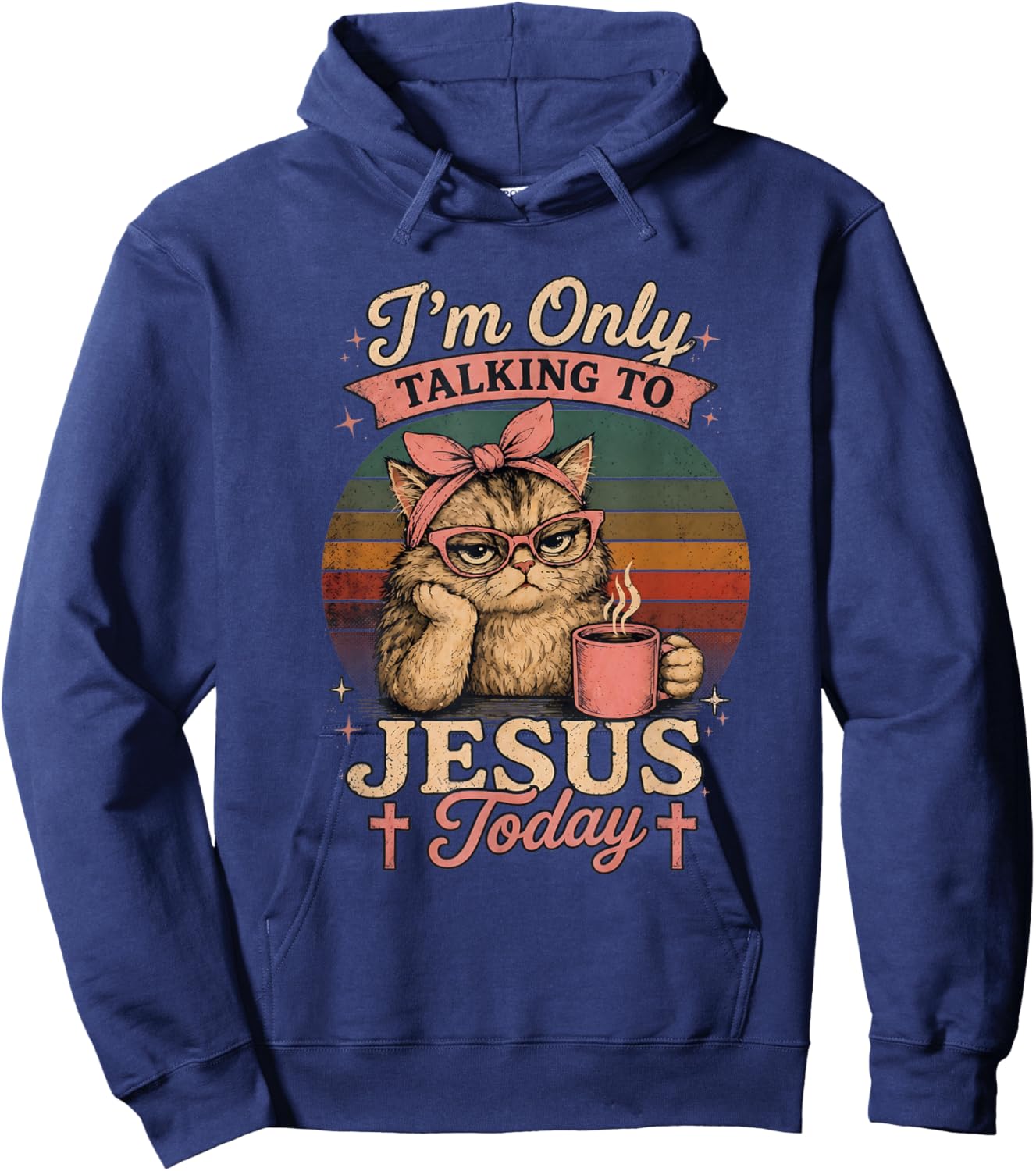 I'm Only Talking to Jesus Today Christian Black Cat Coffee Hoodie - Hoodie | Navy