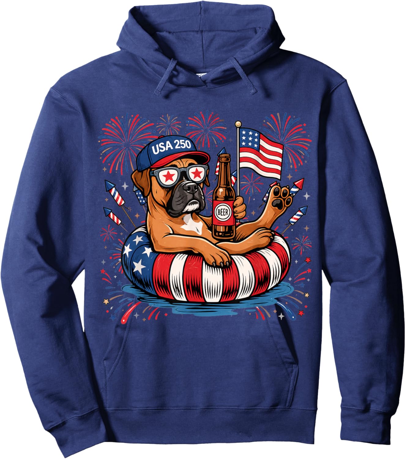 Patriotic Boxer 4th of July USA 250 Years Dog Lover Hoodie - Hoodie | Navy