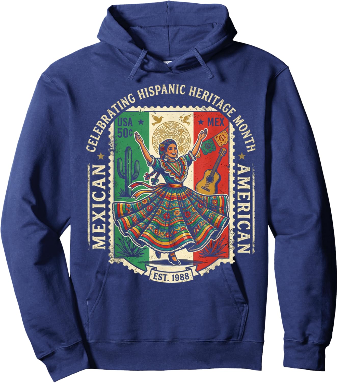 Hispanic Heritage Mexican American Floral Dancer Woman Mujer Hoodie - Hoodie | Navy