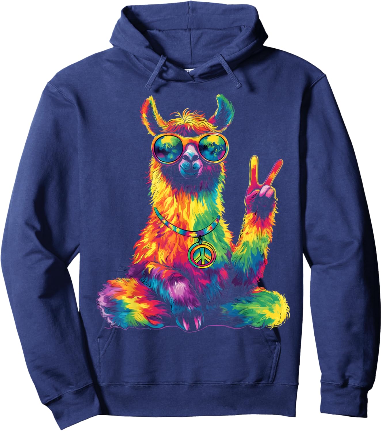 Hippie Peace Lama 70s Theme Party Costume , black, S Hoodie - Hoodie | Navy