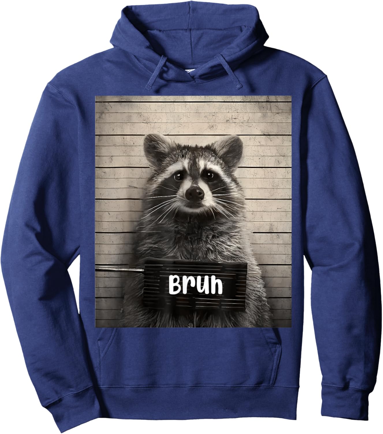 Bruh Streetwear For Teens -Adults Raccoon Meme - Black, Small, Short Sleeve, Cotton 65%, Polyester 35%, Novelty Hoodie - Hoodie | Navy
